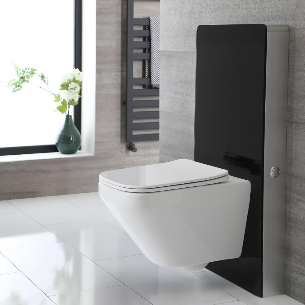 Spülrandloses Hänge WC Exton mit Sanitärmodul Saru, inkl. Sensorspülung, Schwarz