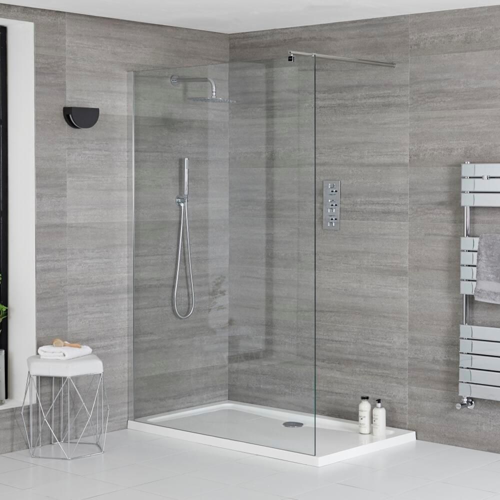 Walk-In Dusche, Chrom, inkl. Duschtasse - Wählbare Größe - Portland