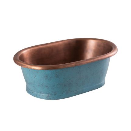 Traditionelles Kupfer Aufsatzwaschbecken 530mm x 345mm (ohne Hanloch) - Kupfer/Patinata Blau