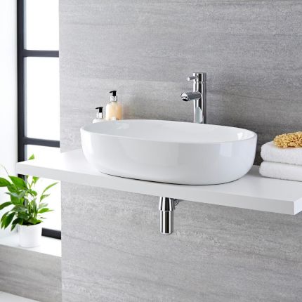 Aufsatzwaschbecken, oval – 590mm x 425mm, ohne Hahnloch – Otterton