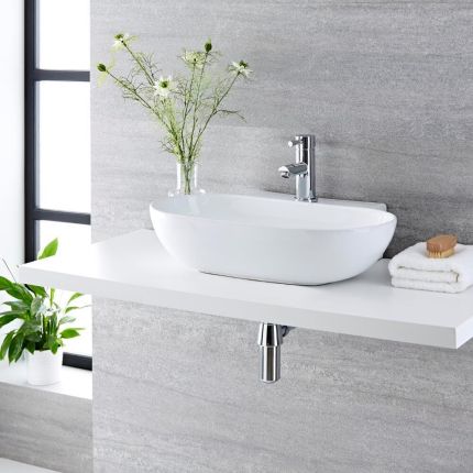 Aufsatzwaschbecken, oval – 555mm x 395mm, mit 1 Hahnloch - Otterton