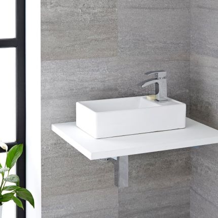 Aufsatzwaschbecken, rechteckig – 400mm x 220mm, mit 1 Hahnloch – Halwell