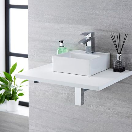 Aufsatzwaschbecken, quadratisch – 280mm x 280mm, mit 1 Hahnloch – Halwell