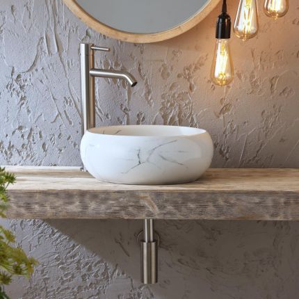 Rundes Aufsatzwaschbecken 360mm (Ohne Hahnloch) – Marmoreffekt- Alden