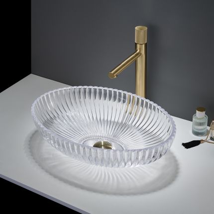 Ovales Aufsatzwaschbecken aus Kristallglas 510mm x 350mm (ohne Hahnloch) – Farbe wählbar – Covelly