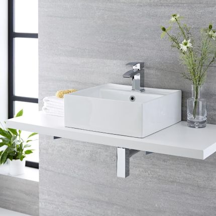 Modernes Aufsatzwaschbecken in Weiß – Größe und Überlauf-Finish wählbar - Halwell