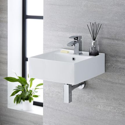 Modernes Hängewaschbecken in Weiß – Größe und Überlauf-Finish wählbar - Halwell