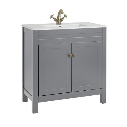 Waschtisch mit Unterschrank und Waschbecken, 800mm (Farbe wählbar) – Farbe und Design der Griffe wählbar – Warwick