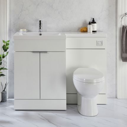 1105mm Waschtischunterschrank inkl. Waschbecken & Spülkastenverkleidung mit Select-WC | Farbe wählbar - Rechts- oder Linksbündig – Design und Farbe der Griffe wählbar - Cluo