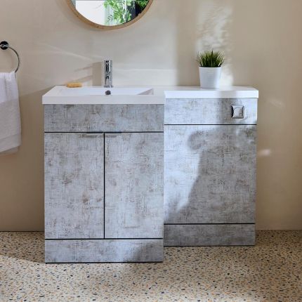 1105mm Waschtischunterschrank inkl. Waschbecken & Spülkastenverkleidung (ohne WC) Farbe wählbar | Rechts- oder Linksbündig – Design und Farbe der Griffe wählbar - Cluo