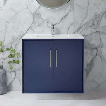 Hängender Waschtischunterschrank (Farbe und Größe wählbar) mit Waschbecken - Farbe und Design der Griffe wählbar - Edge