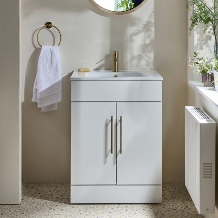 Waschtischunterschrank mit Waschbecken (Größe & Farbe wählbar) - Farbe und Design der Griffe wählbar - Cluo