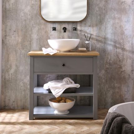 Traditioneller Waschtischunterschrank für Aufsatzbecken (Größe & Farbe wählbar) | Farbe & Design der Griffe wählbar – Auswahl an Aufsatzwaschbecken – Warwick