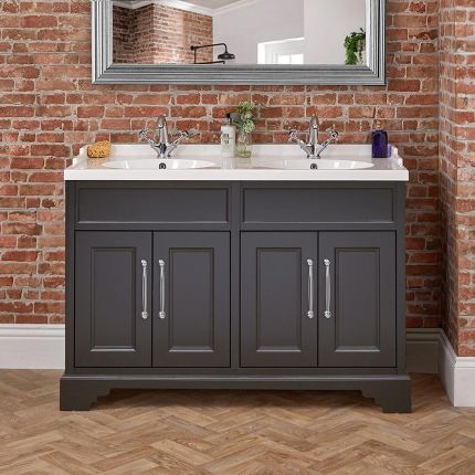 Traditioneller Waschtischunterschrank mit Doppelwaschbecken 1200mm (Farbe wählbar) | Farbe & Design der Griffe wählbar - Thornton
