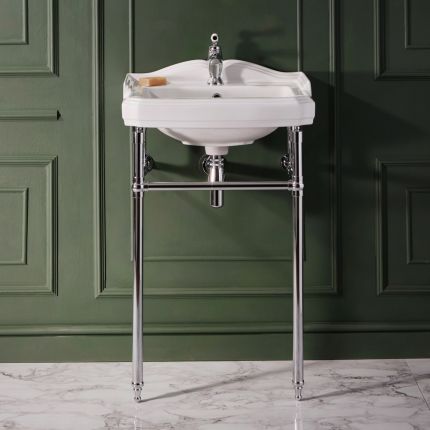 Waschbecken mit Metallgestell, Breite 590mm – Finish wählbar – Regent
