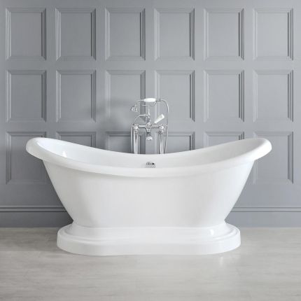 Badezimmerset Retro mit freistehender Badewanne, WC und Säulenwaschbecken - Ryther