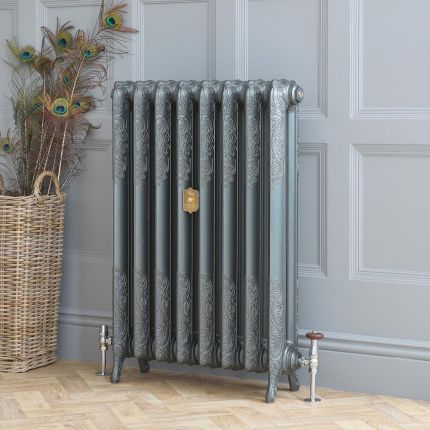 Gusseisen-Heizkörper – Höhe 950mm, Breite auswählbar – antike Silber-Optik – Charlotte