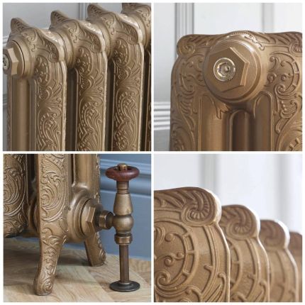 Gusseisen-Heizkörper – Höhe 950mm, Breite auswählbar – Vintage Gold-Optik – Charlotte