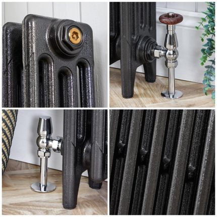 Gusseisen-Heizkörper (4-Säulen) – Höhe 560mm, Breite auswählbar – antike Graphit-Optik – Mercury