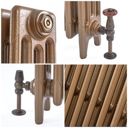 Gusseisen-Heizkörper (4-Säulig) Horizontal – Höhe 460mm, Breite auswählbar – Vintage Gold-Optik – Mercury