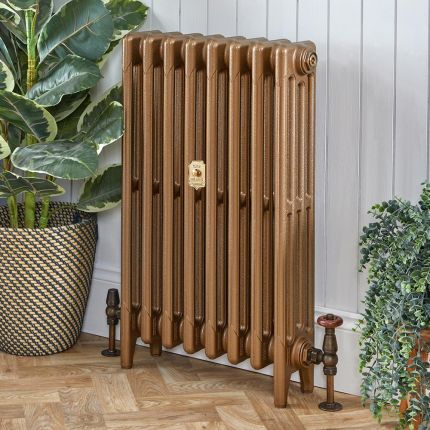 Gusseisen-Heizkörper (4-Säulen) – Höhe 960mm, Breite auswählbar – Vintage Gold-Optik – Mercury