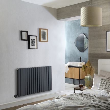 Elektrischer Design-Heizkörper Horizontal | Größe & WLAN-Heizelement wählbar | mit Stecker oder zur Festverdrahtung, Anthrazit – Slone - ECOSO by Hudson Reed