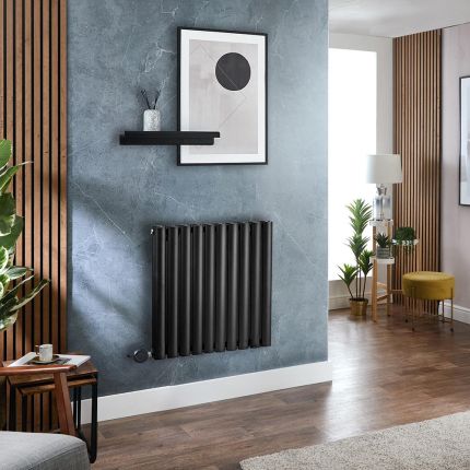 Elektrischer Design-Heizkörper Horizontal | Größe & WLAN-Heizelement wählbar | mit Stecker oder zur Festverdrahtung, Schwarz – Revive - ECOSO by Hudson Reed