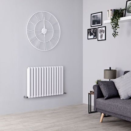 Aluminium Design Heizkörper Horizontal H600mm Doppellagig Weiß, Breite Wählbar - Revive Air