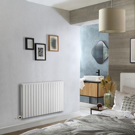 Elektrischer Design-Heizkörper Horizontal | Größe & WLAN-Heizelement wählbar|mit Stecker oder zur Festverdrahtung, Weiß – Slone - ECOSO by Hudson Reed