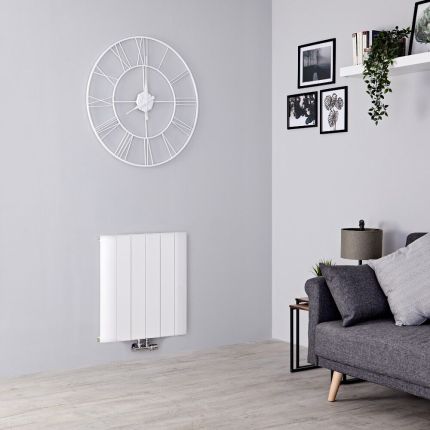 Aluminium Design Heizkörper (einlagig) mit Mittelanschluss, horizontal - H 600mm, Breite wählbar - Matt-Weiß - Aurora