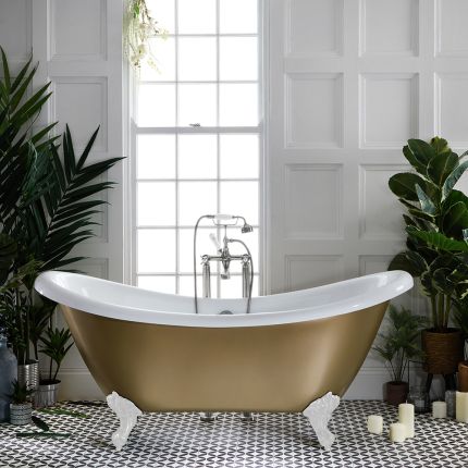 Freistehende Badewanne mit zwei erhöhten Rückenschrägen, 1750mm x 730mm | Metallicfarbe und Farbe der Füße wählbar – Oxford