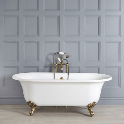 Freistehende Badewanne mit zwei Rückenschrägen, 1730mm x 780mm, Mittelablauf - Füße in gebürstetem Gold - Richmond