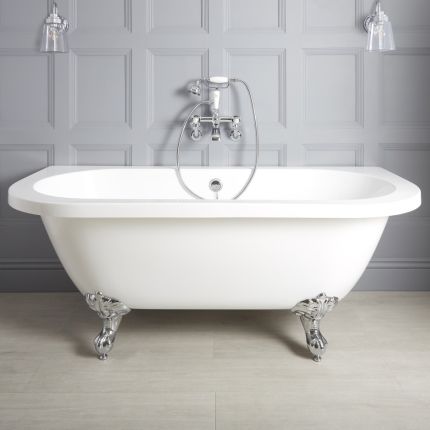 Freistehende Vorwand-Badewanne mit Mittelablauf, 1685mm x 780mm | Weiß, Farbe der Füße wählbar – Richmond