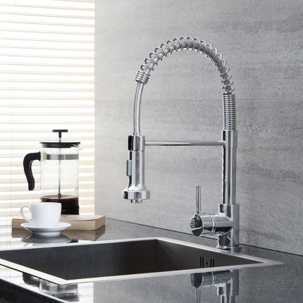 1-Loch Küchenarmatur mit herunterziehbarer und Sprüh- und Luftstrahlfunktion Brause – Chrom - Como