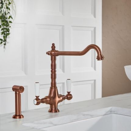 Hudson Reed Elizabeth - Traditionelle Küchenarmatur - inkl. ausziehbarer Spülbrause und schwenkbarem Hahn (gerade) - Farbe wählbar