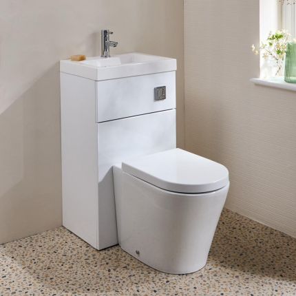Modernes 2-in-1-Waschbecken- und WC-Element mit Alswear WC – 500mm x 890mm – Ausführung wählbar - Cluo
