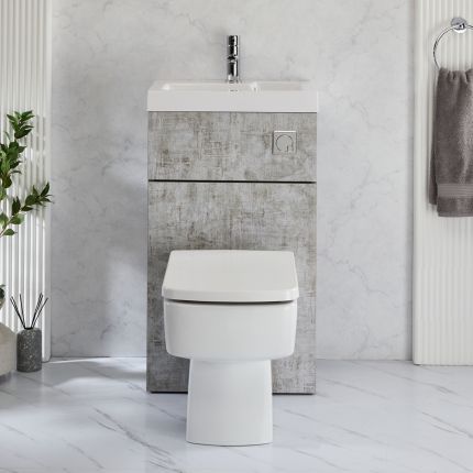 2-in-1-Waschbecken- und WC-Element 500mm x 890mm mit Exton-WC inkl. Spülknopf in Chrom | Steingrau - Cluo