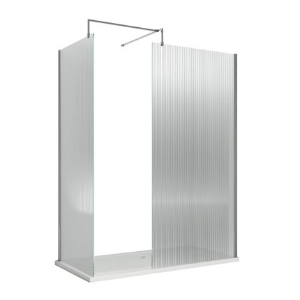 Walk-In Dusche mit geriffeltem Glas | Chrom, Eckeinbaueinbau - inkl. Duschwanne – Größe und Seitenpaneel wählbar