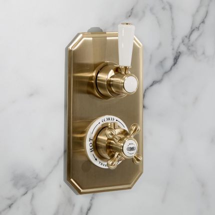 Hudson Reed Elizabeth - Retro Unterputz-Thermostat für 1 Verbraucher - satiniertes Gold