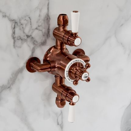 Hudson Reed Elizabeth - Retro Aufputz-Thermostat für 2 Verbraucher - satiniertes Kupfer