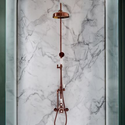 Hudson Reed Elizabeth - Duschsäule mit Aufputz-Thermostat - inkl. 194mm rundem Duschkopf und Handbrauseset -  satiniertes Kupfer