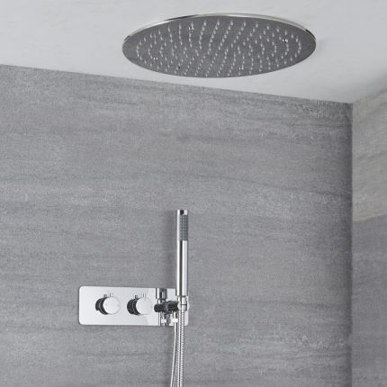 Unterputz-Thermostat für 2 Verbraucher inkl. Handbrause und 400mm Unterputz-Duschkopf - Chrom - Mirage
