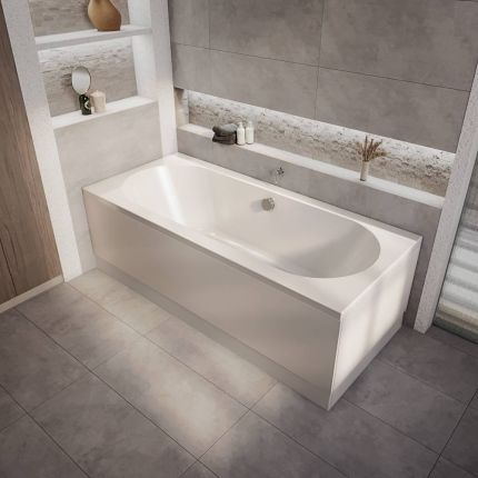 Einbaubadewanne mit 2 Rückenschrägen – Größe, Seiten- & Endverkleidung wählbar – Covelly