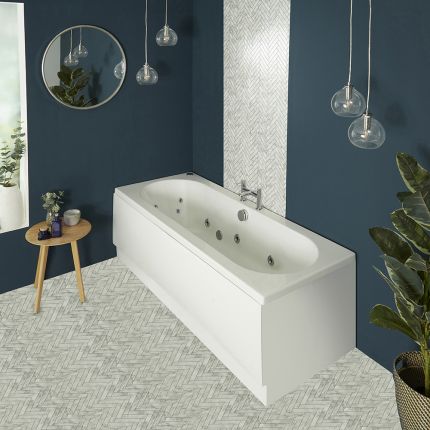 Whirlpool-Badewanne mit zwei Rückenschrägen, Mittelablauf – Größe, Schürze und Massagedüsen wählbar – Otterton