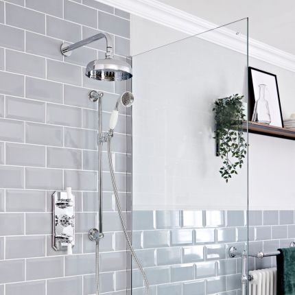 Duschsystem mit Unterputz-Thermostat – Funktionen wählbar – Chrom/Weiß – Elizabeth