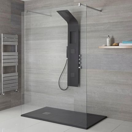 Duschpaneel mit Thermostat – mit Duschkopf, Handbrauseset und Körperdüsen - Schwarz – Stamford