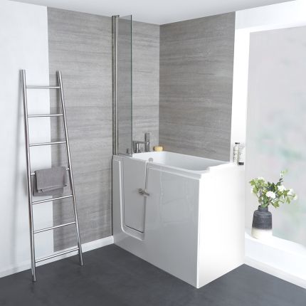 Begehbare Sitzbadewanne 1210mm x 650mm – Aufsatz und Position der Tür wählbar – Merso