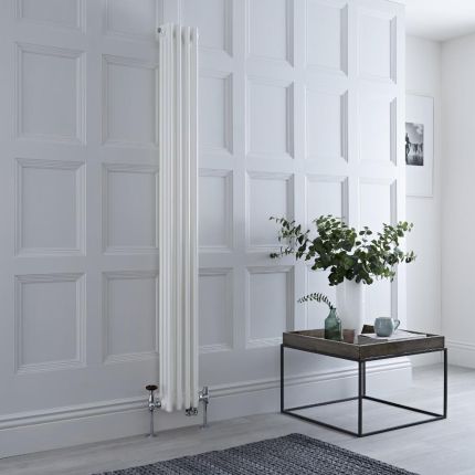Gliederheizkörper Mischbetrieb (3-säulig) vertikal 1800mm x 200mm inkl. 800W Heizelement, WLAN-Thermostat und Ventil wählbar - Weiß – Regent