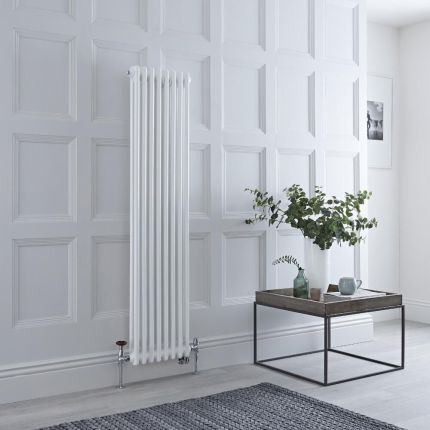 Gliederheizkörper Mischbetrieb (3-säulig) vertikal 1500mm x 380mm inkl. 1200W Heizelement, WLAN-Thermostat und Ventil wählbar - Weiß – Regent