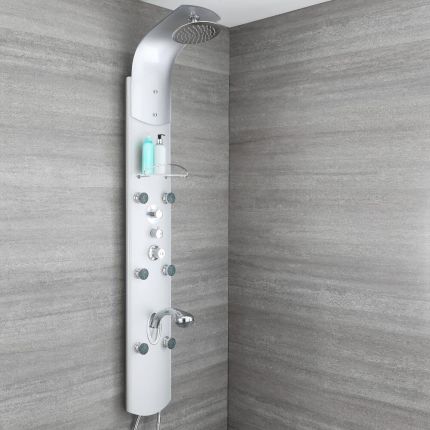 Duschpaneel mit Thermostat - mit Duschkopf, Handbrause und Körperdüsen - Chrom - Baya